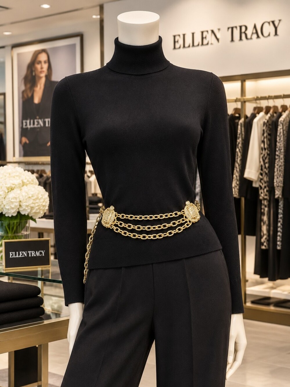 Ellen Tracy Gold Triple Chain Medallion Belt